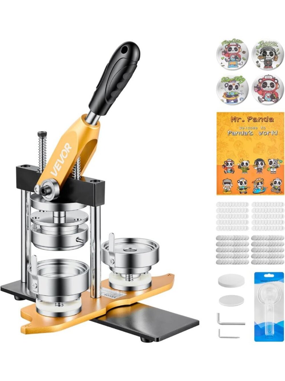 DIY Button Maker Machine - 2.25" Solid Metal Pin Press with 100 Parts & Circle